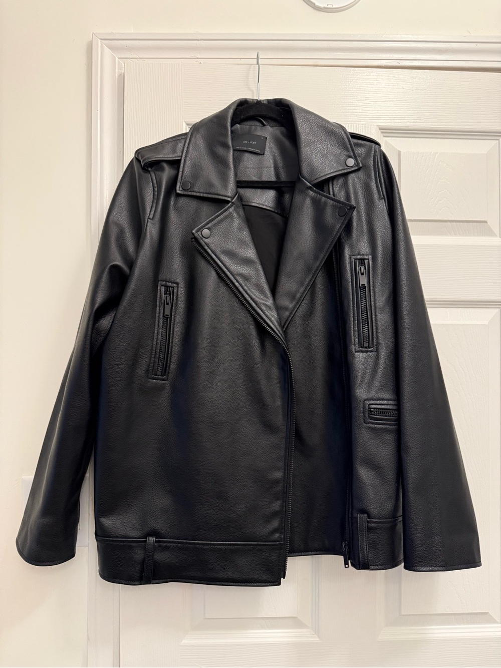 OAK + FORT Black Faux Leather Biker Jacket